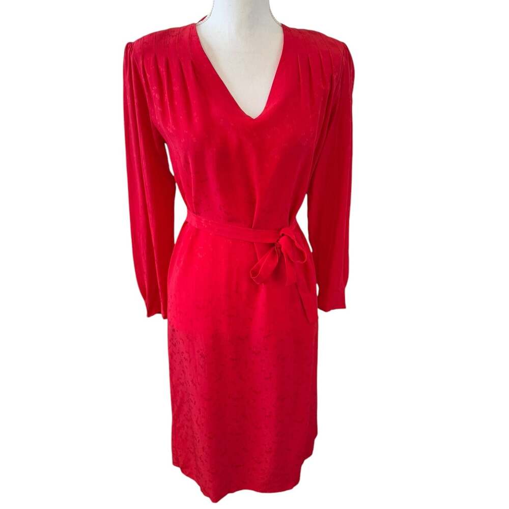 Vintage 70s B Altman 5th Ave Red Silk Jacquard Midi Dress 8